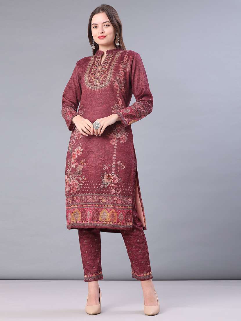women self design long sleeve kurta pant with dupatta set