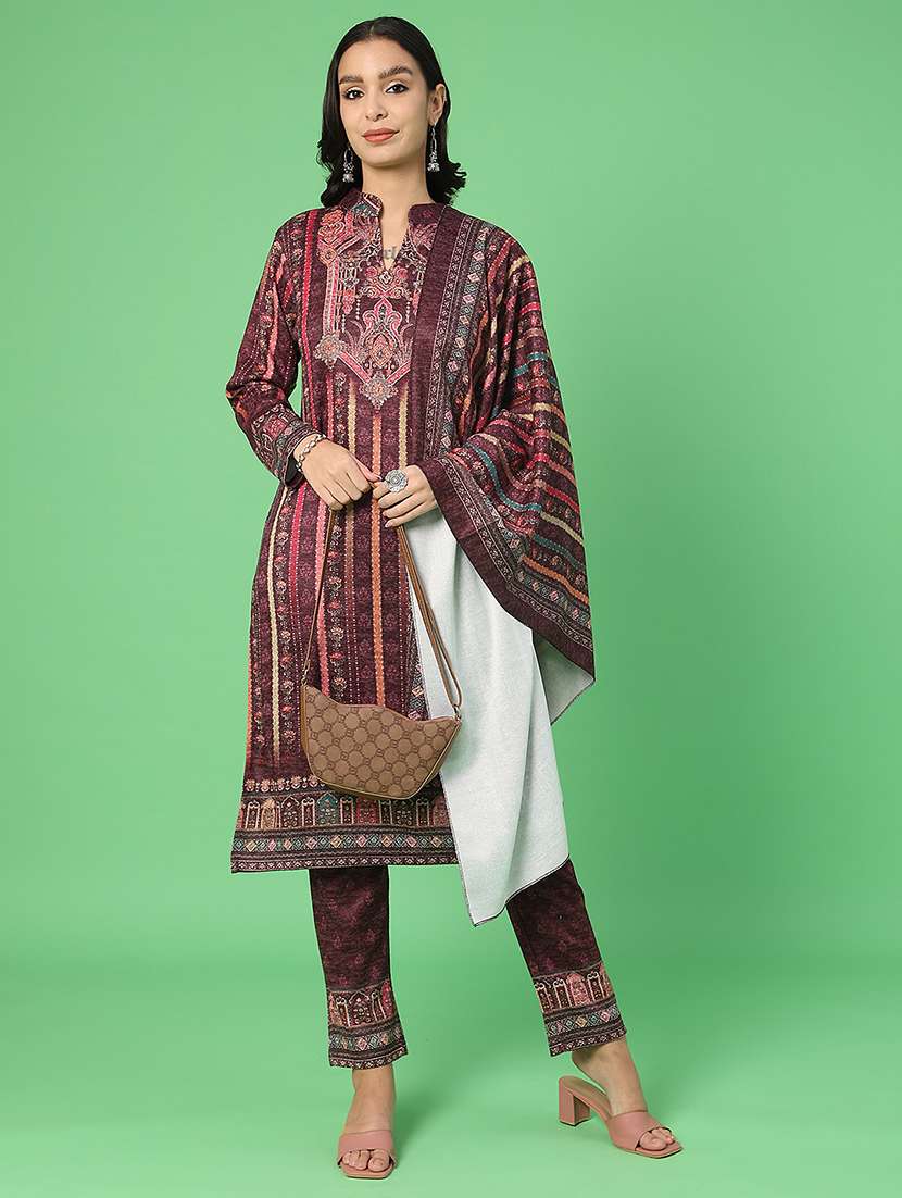 women printed woolen kurta and pant with dupatta set - 22093097 -  Standard Image - 1