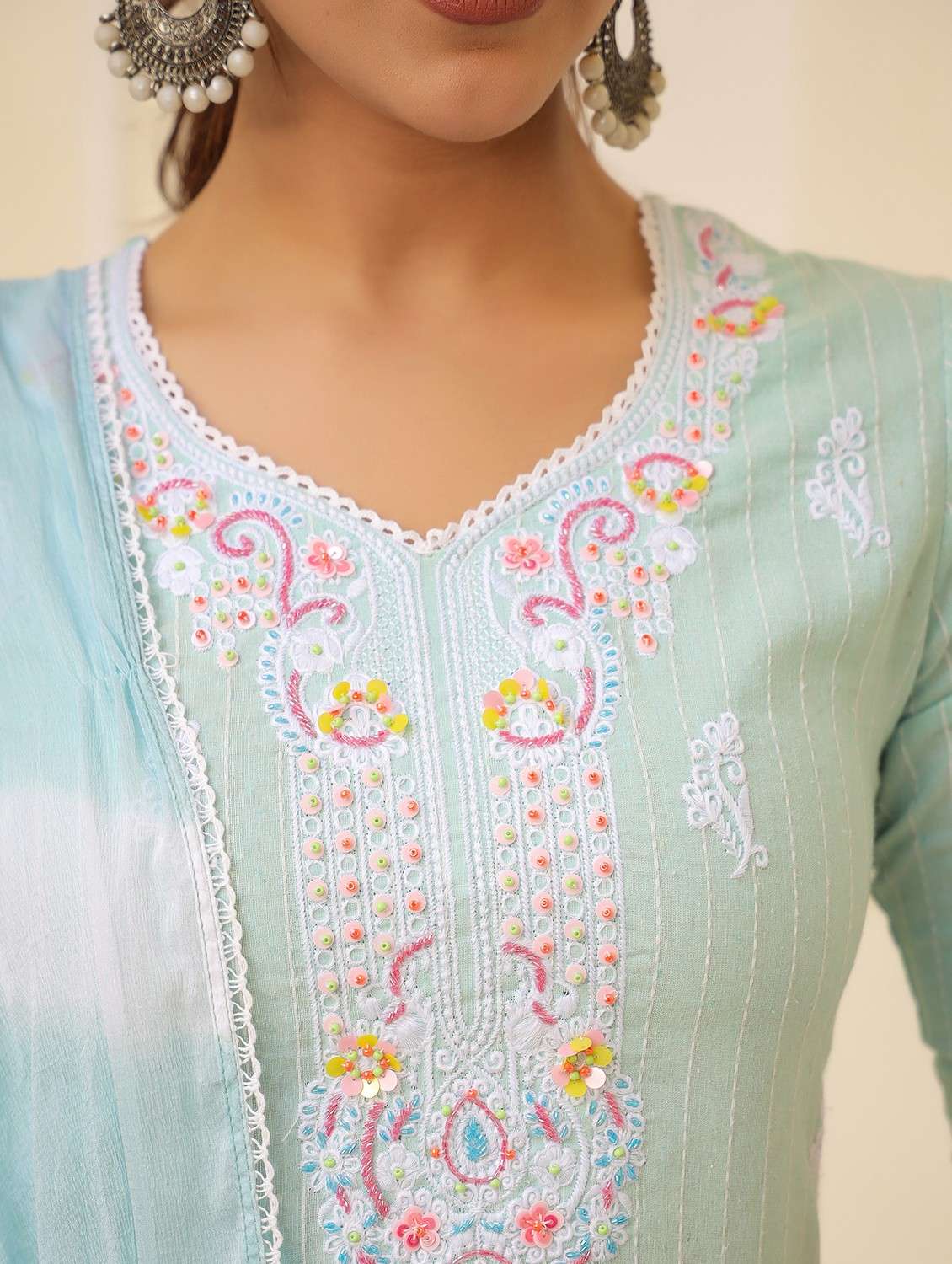 women embroidered three quarter sleeve kurta pant with dupatta set - 22093234 - Standard Image - 4