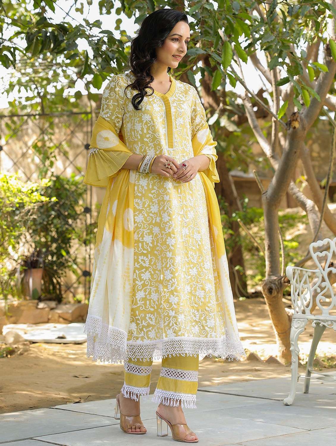 women embroidered three quarter sleeve kurta pant with dupatta set - 22093237 -  Standard Image - 1