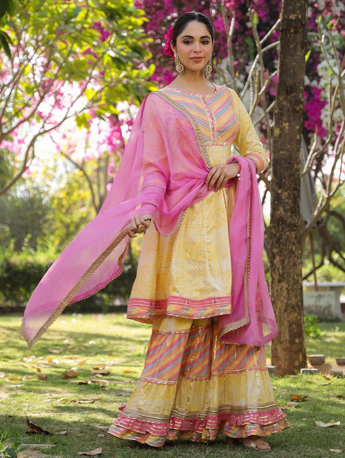 women embroidered three quarter sleeve kurta sharara with dupatta set - 22093241 -  Standard Image - 1