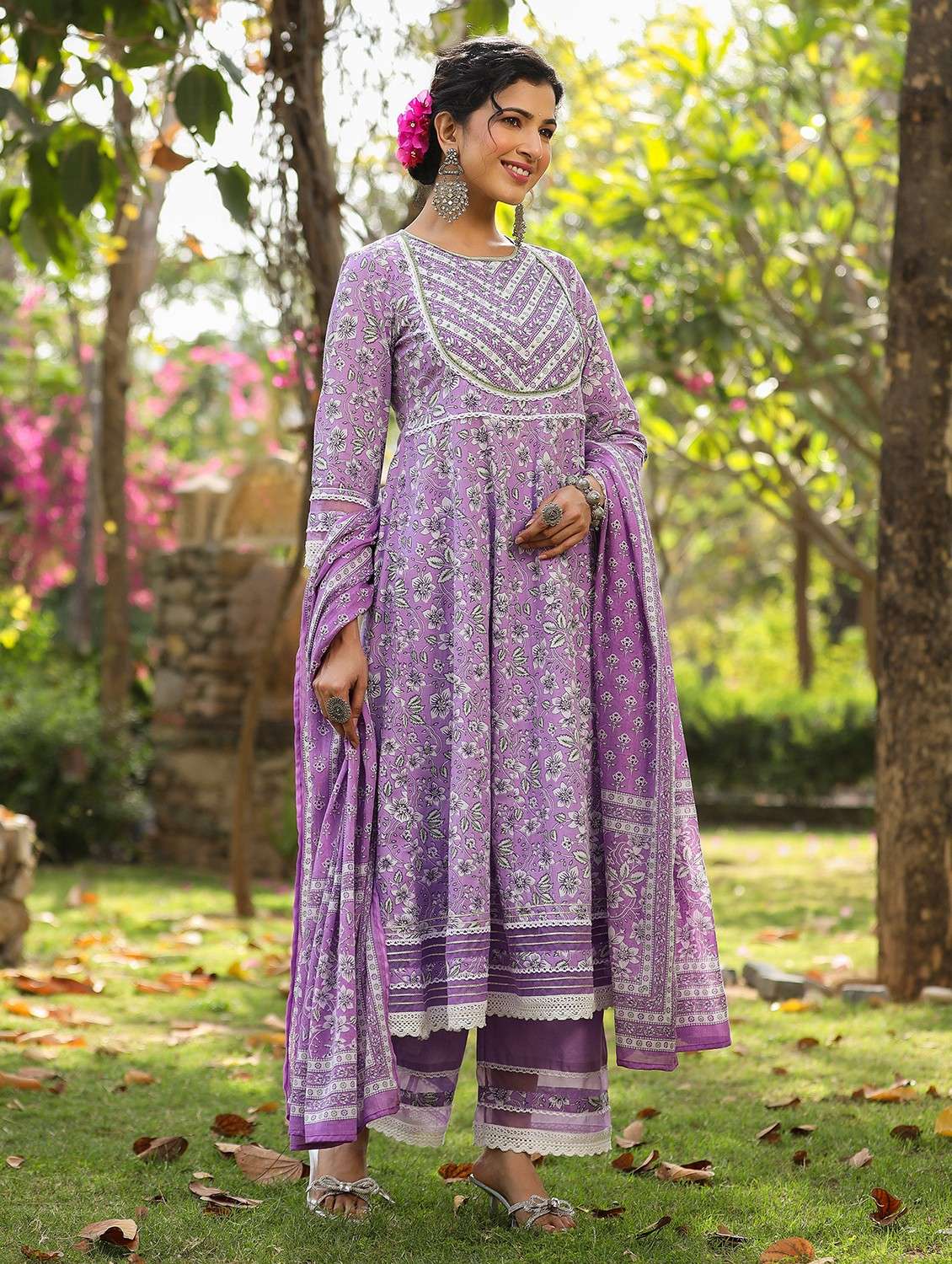 women embroidered three quarter sleeve kurta pant with dupatta set - 22093246 -  Standard Image - 1