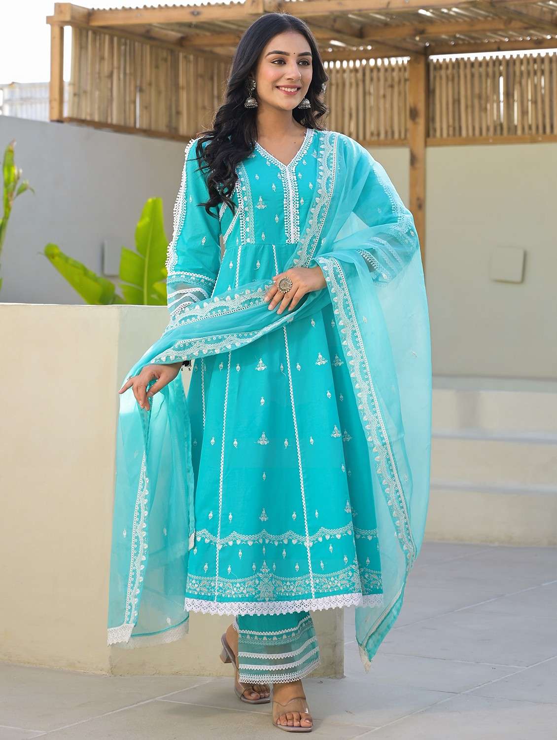 women embroidered three quarter sleeve kurta pant with dupatta set - 22093250 -  Standard Image - 1