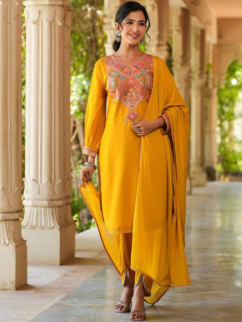 women embroidered long sleeve kurta pant with dupatta set - 22093251 - Standard Image - 0
