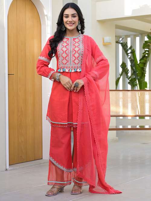 women embroidered long sleeve kurta pant with dupatta set - 22093253 -  Standard Image - 0