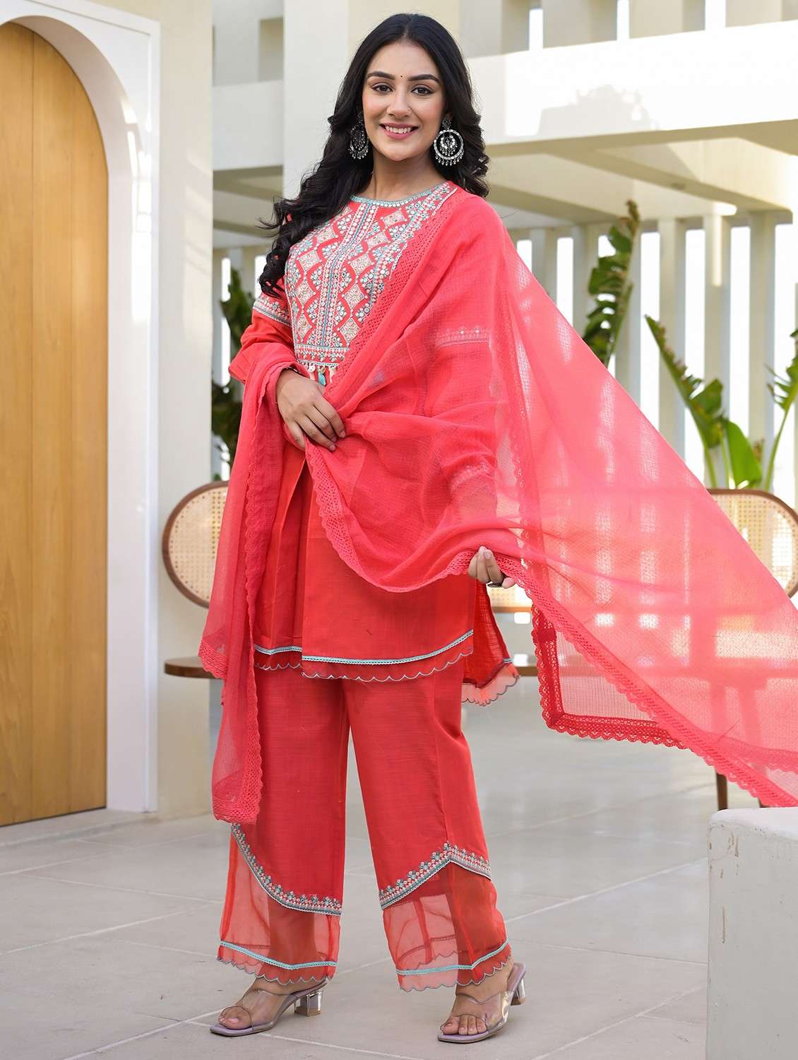 women embroidered long sleeve kurta pant with dupatta set - 22093253 -  Standard Image - 1