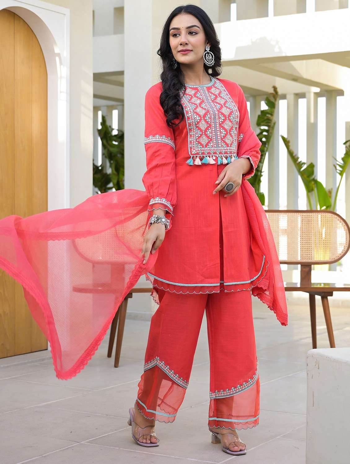 women embroidered long sleeve kurta pant with dupatta set - 22093253 - Standard Image - 4