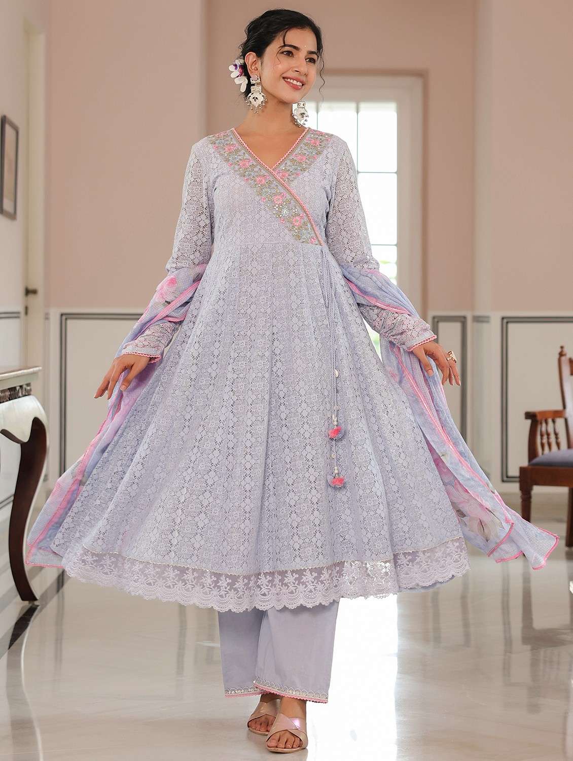 women embroidered long sleeve kurta pant with dupatta set - 22093256 - Standard Image - 1
