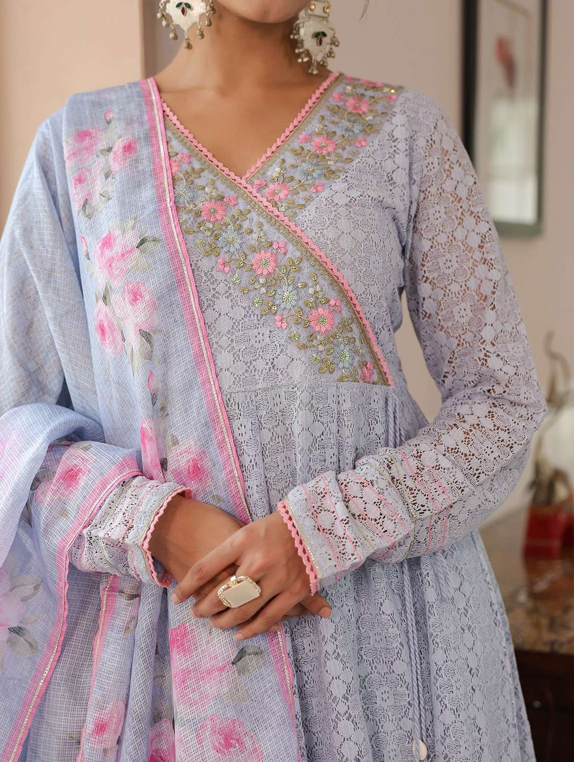 women embroidered long sleeve kurta pant with dupatta set - 22093256 - Standard Image - 4