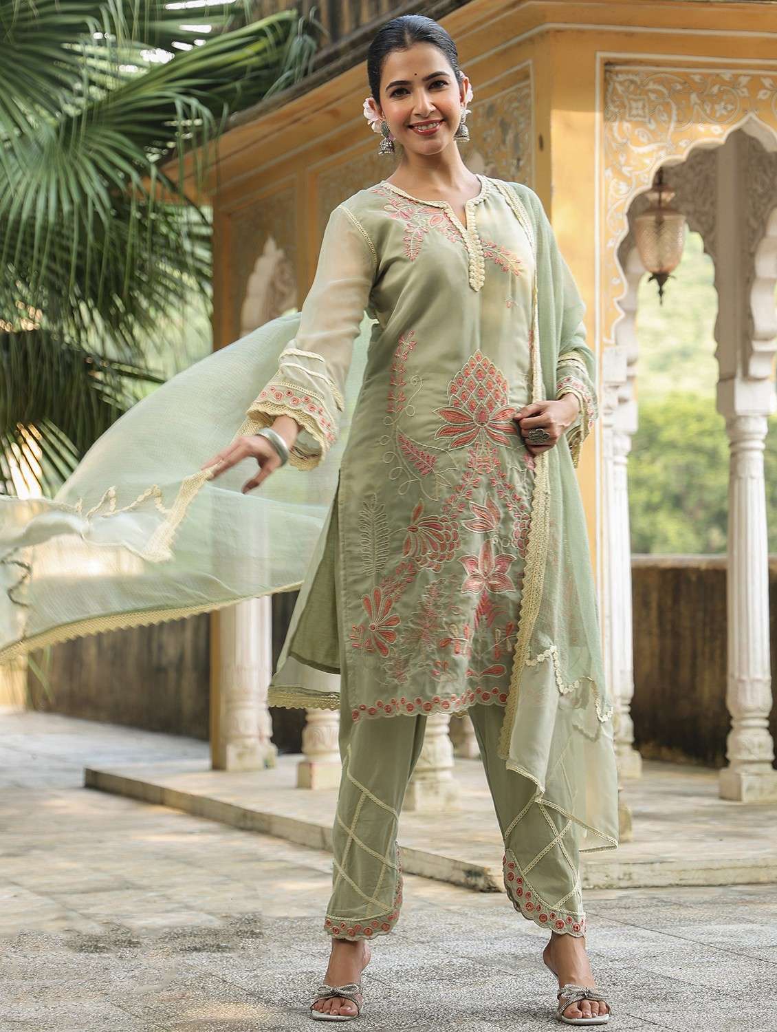 women embroidered long sleeve kurta pant with dupatta set - 22093258 - Standard Image - 1