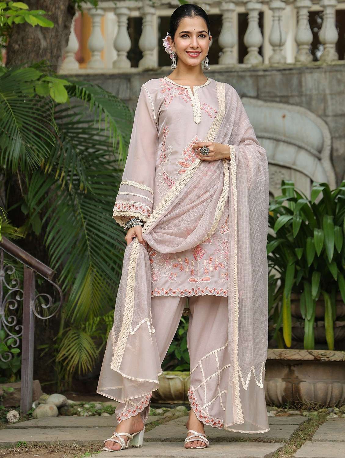 women embroidered long sleeve kurta pant with dupatta set - 22093259 -  Standard Image - 1
