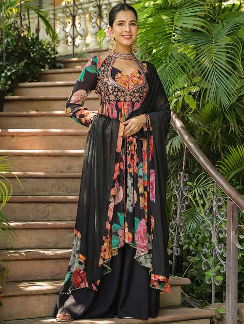 women embroidered long sleeve kurta palazzo with dupatta set - 22093260 -  Standard Image - 0
