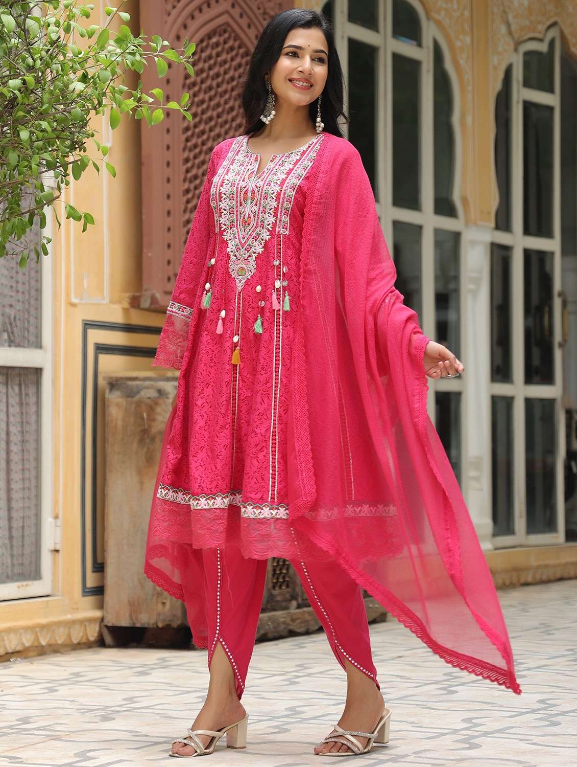 women embroidered long sleeve kurta pant with dupatta set - 22093263 - Standard Image - 1