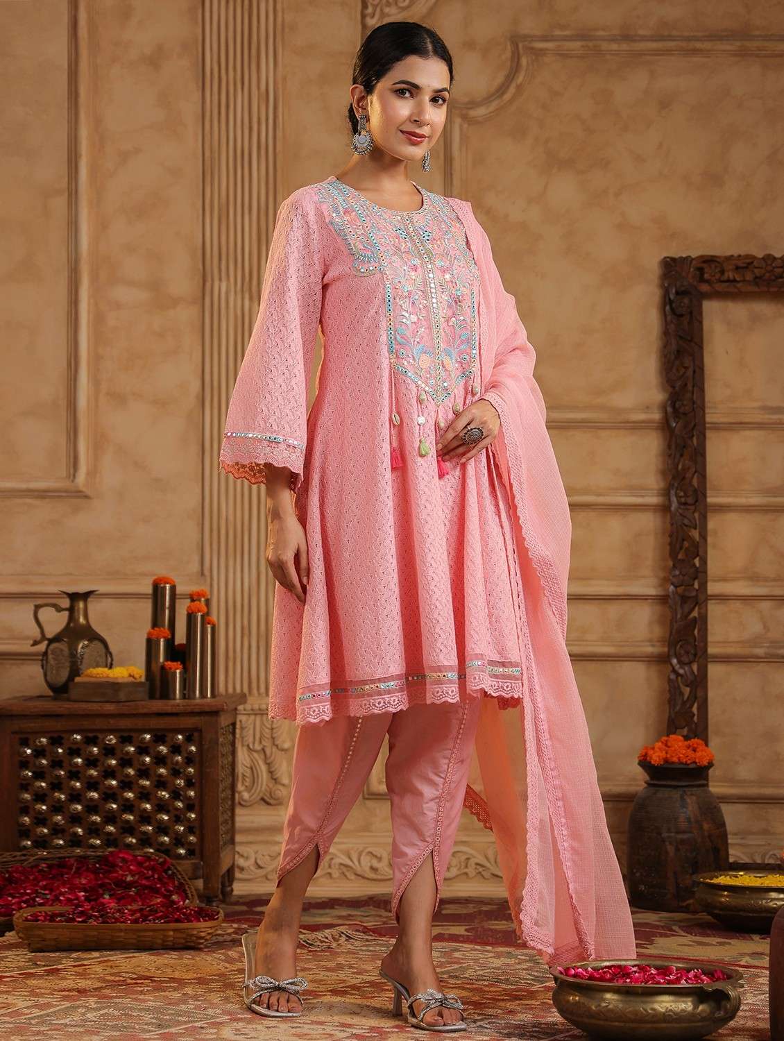 women embroidered long sleeve kurta pant with dupatta set - 22093264 -  Standard Image - 1