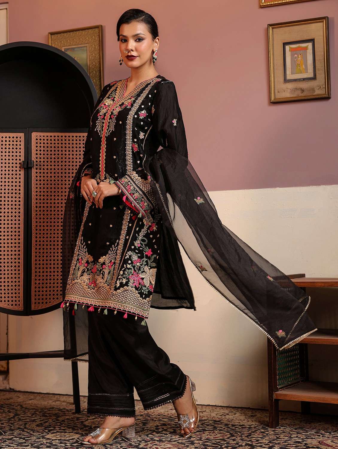 women embroidered long sleeve kurta pant with dupatta set - 22093269 - Standard Image - 1