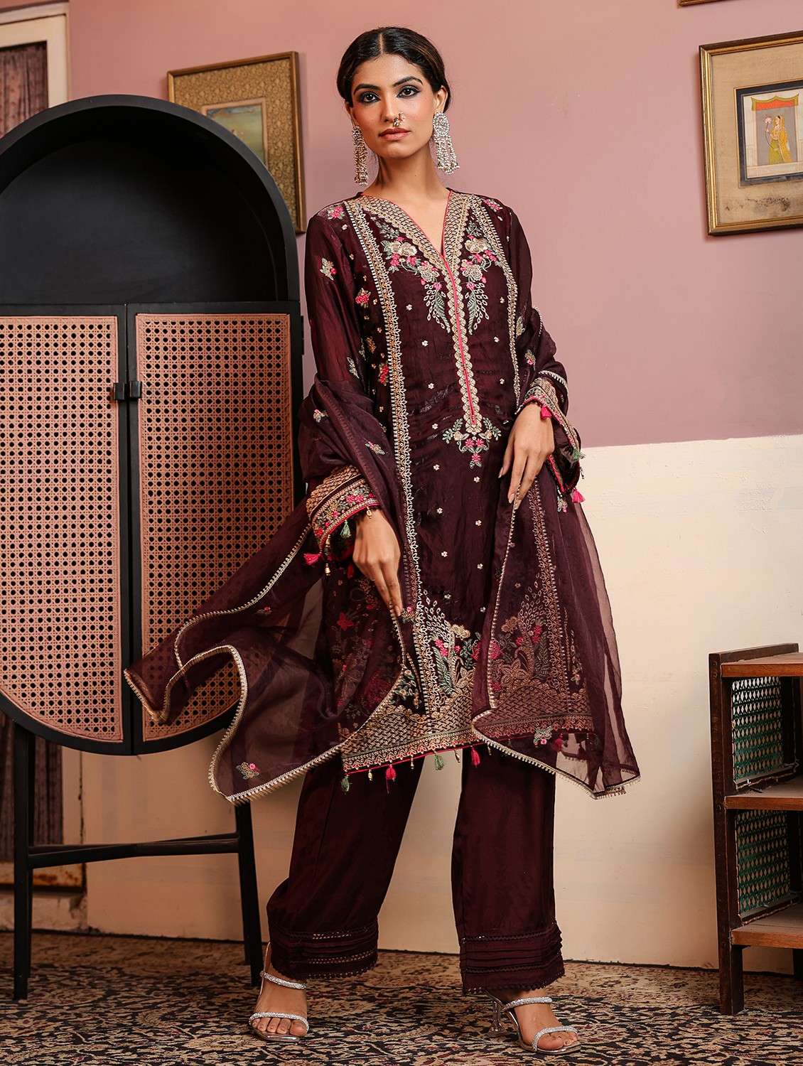 women embroidered long sleeve kurta pant with dupatta set - 22093270 -  Standard Image - 1