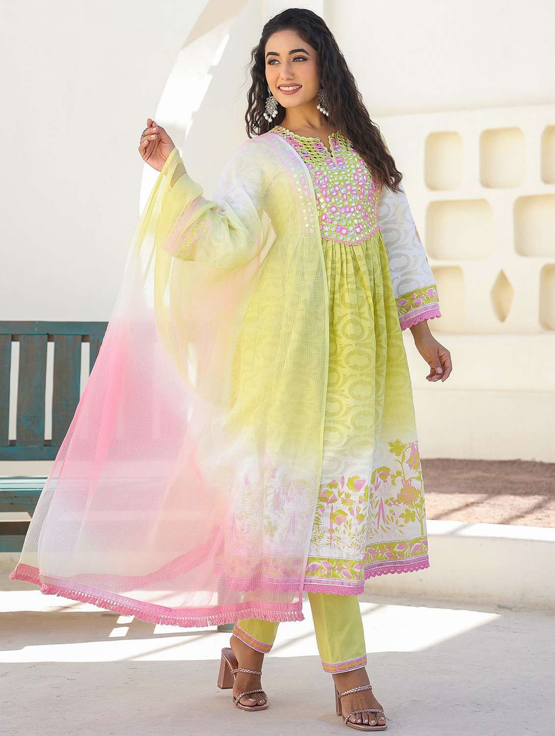 women embroidered long sleeve kurta pant with dupatta set - 22093271 - Standard Image - 1