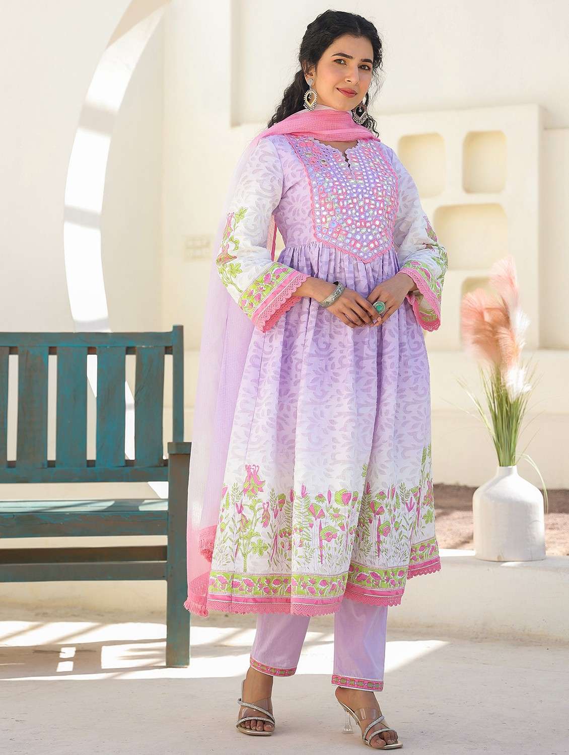 women embroidered three quarter sleeve kurta pant with dupatta set - 22093272 -  Standard Image - 1