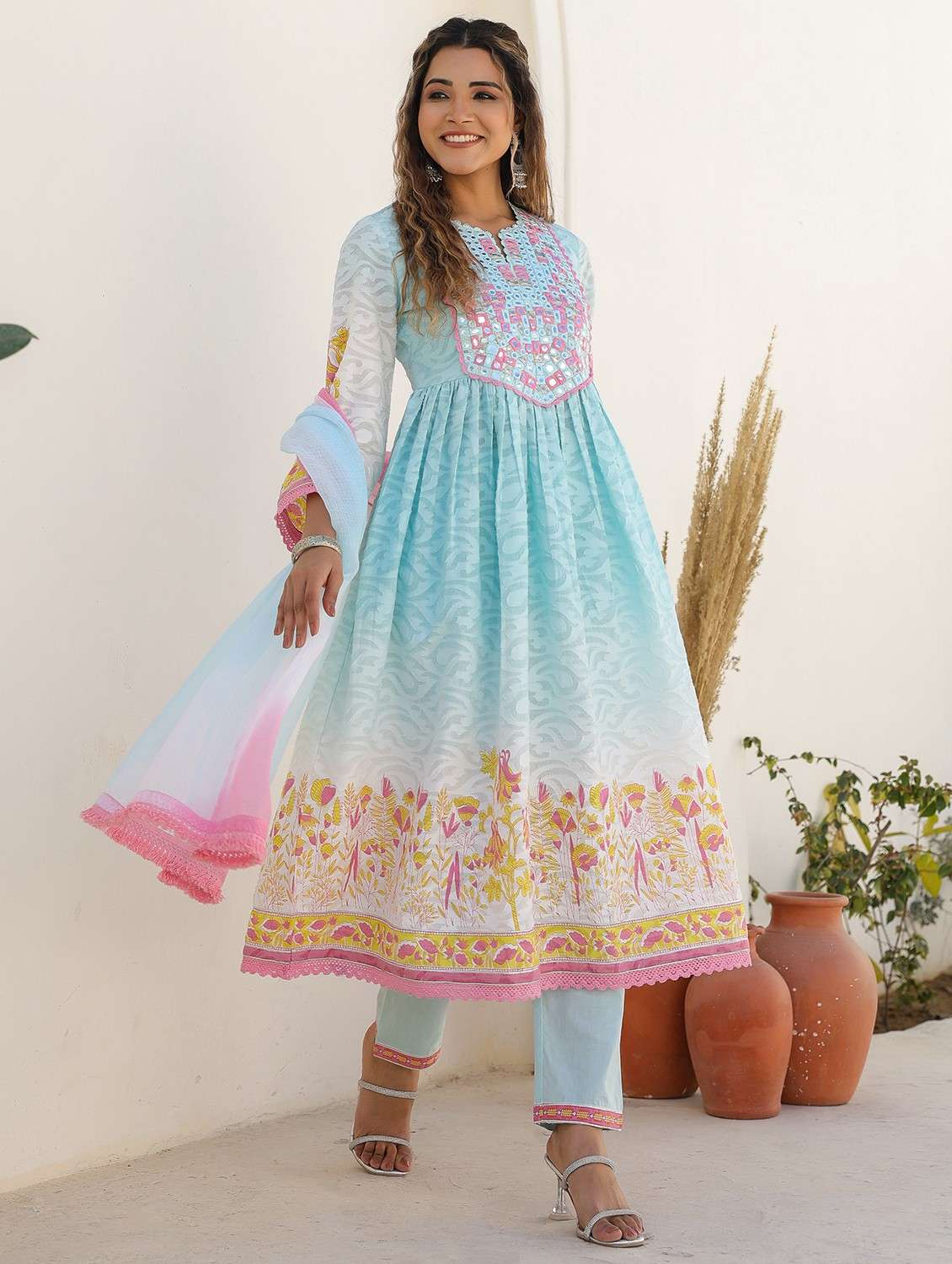 women embroidered long sleeve kurta pant with dupatta set - 22093273 -  Standard Image - 1