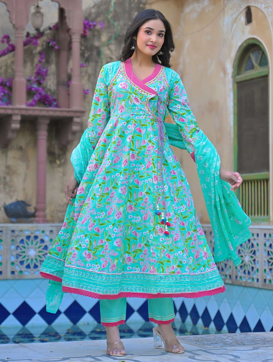 women embroidered three quarter sleeve kurta pant with dupatta set - 22093275 - Standard Image - 4