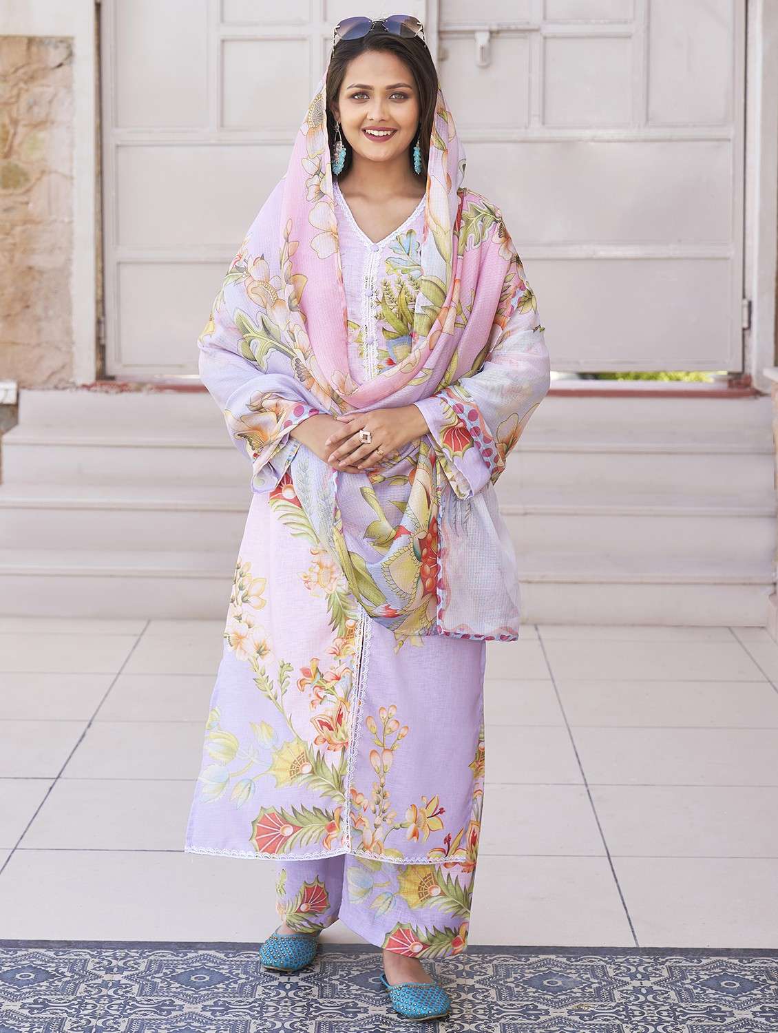 women embroidered long sleeve kurta pant with dupatta set - 22093276 -  Standard Image - 1