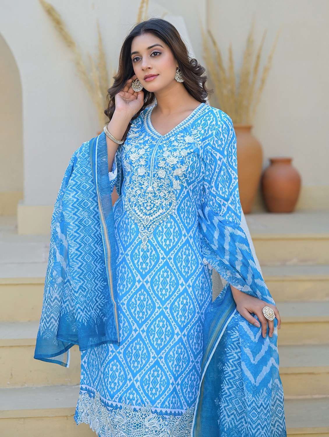 women embroidered long sleeve kurta pant with dupatta set - 22093278 - Standard Image - 1
