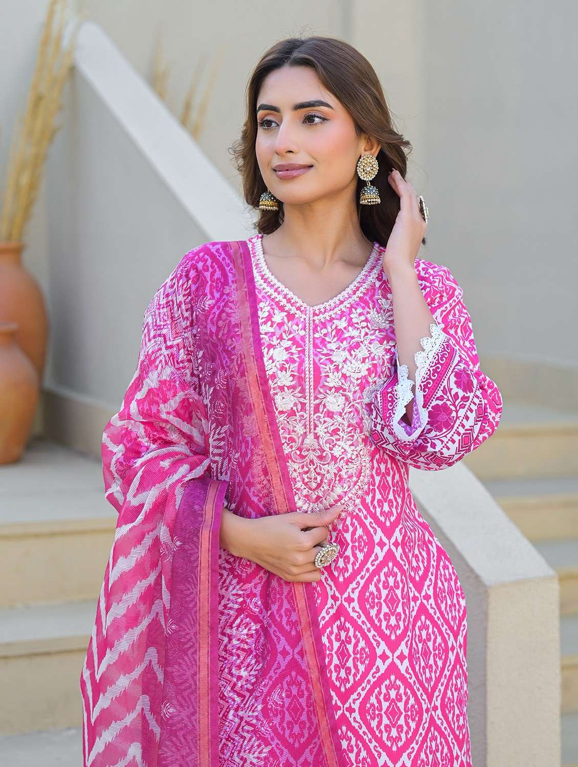 women embroidered long sleeve kurta pant with dupatta set - 22093279 - Standard Image - 1