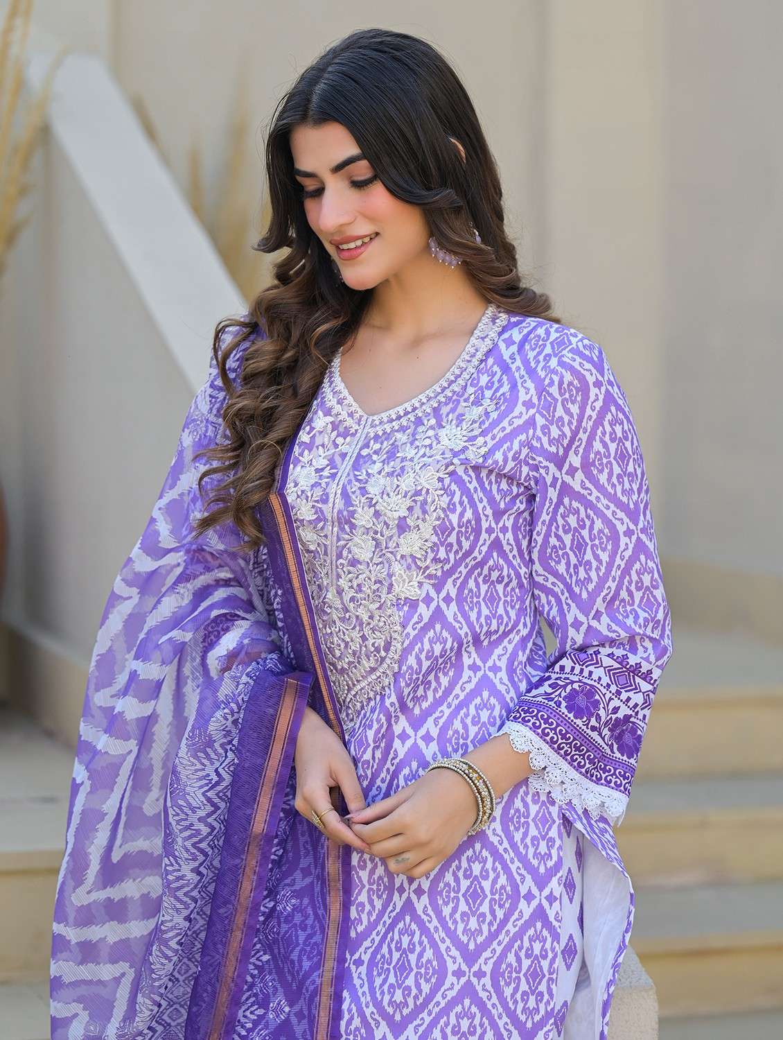 women embroidered long sleeve kurta pant with dupatta set - 22093280 - Standard Image - 1