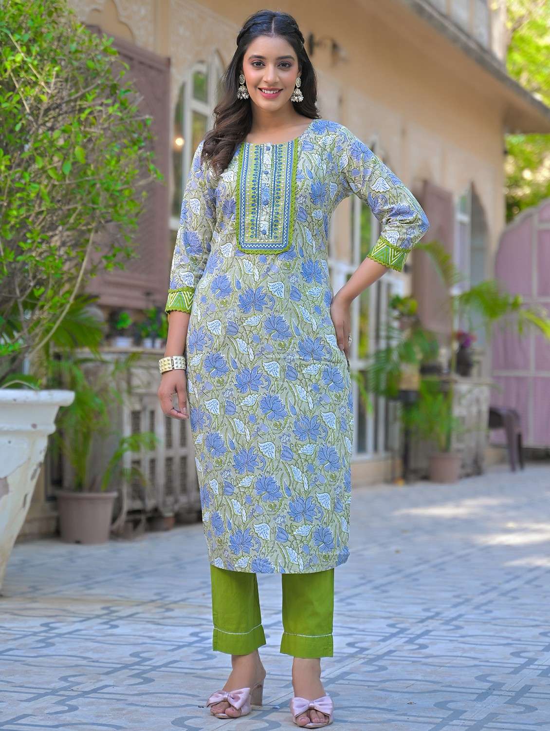 women embroidered three quarter sleeve kurta pant with dupatta set - 22093281 -  Standard Image - 1