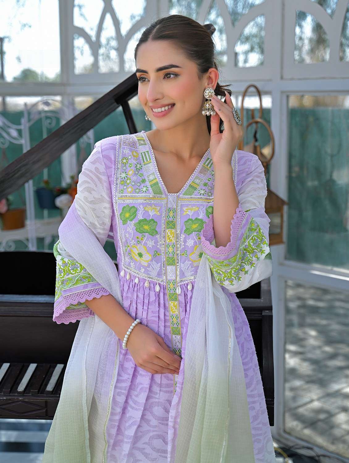 women embroidered three quarter sleeve kurta pant with dupatta set - 22093283 -  Standard Image - 1