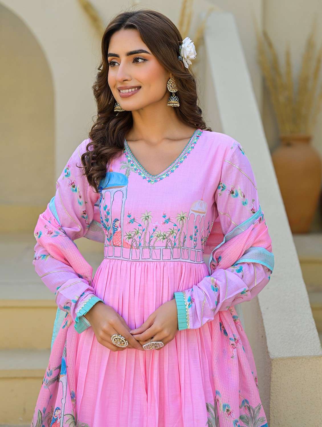 women printed long sleeve kurta pant with dupatta set - 22093285 -  Standard Image - 1
