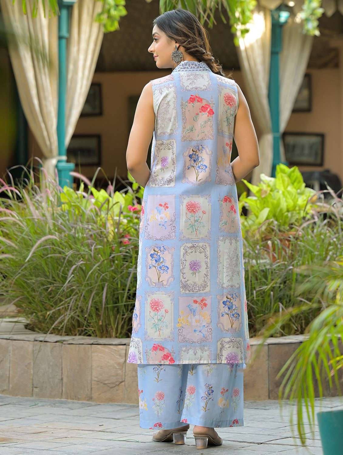 women floral printed sleeveless kurta palazzo with dupatta set - 22093288 - Standard Image - 4