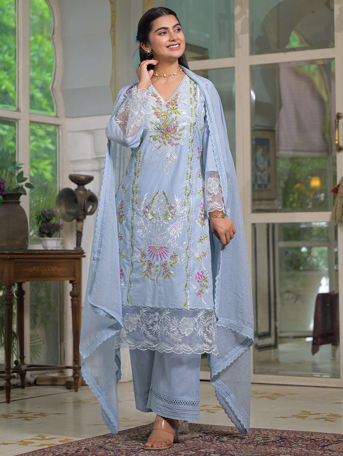 women embroidered long sleeve kurta pant with dupatta set - 22093292 - Standard Image - 1