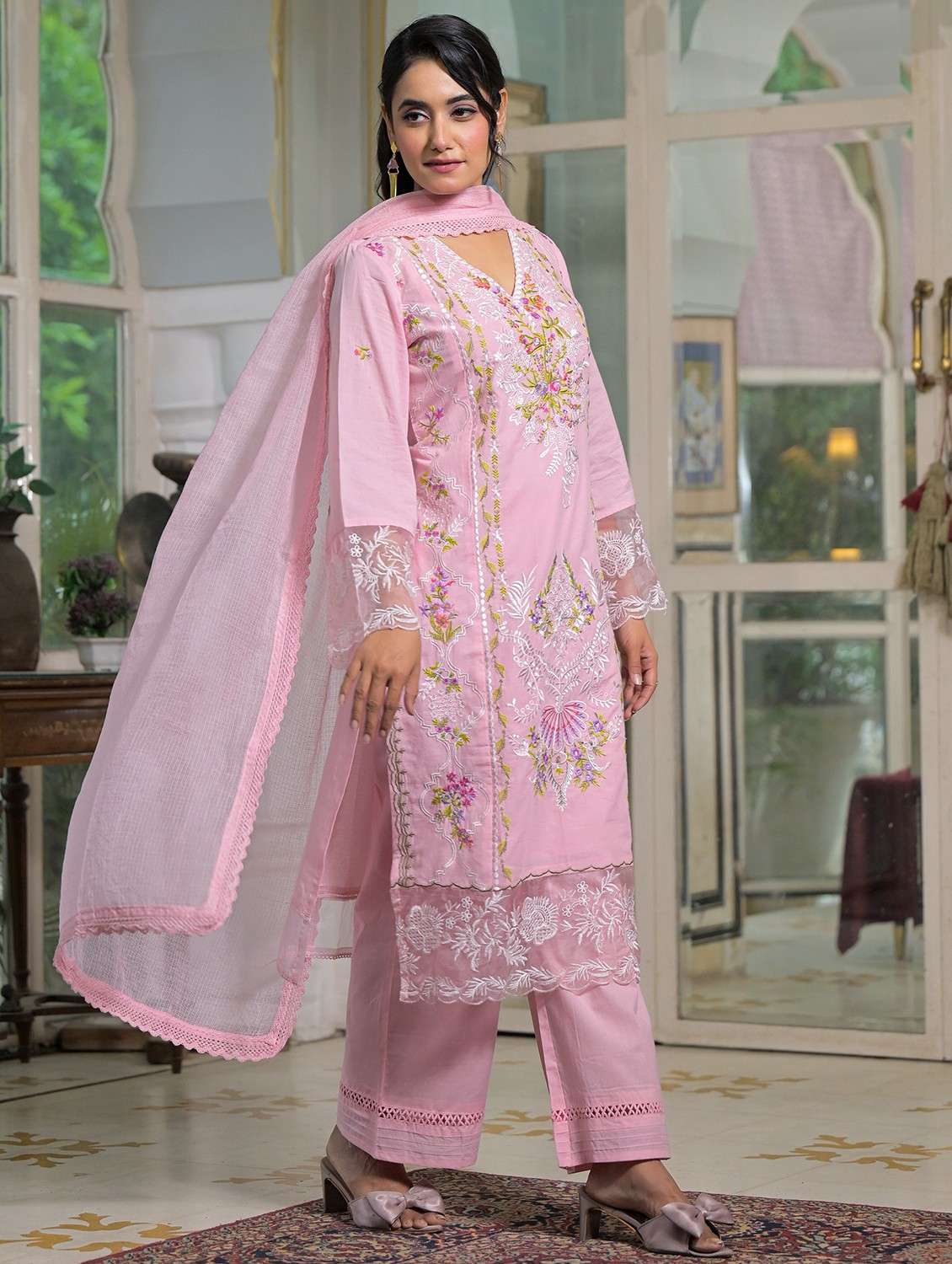 women embroidered long sleeve kurta pant with dupatta set - 22093293 - Standard Image - 1