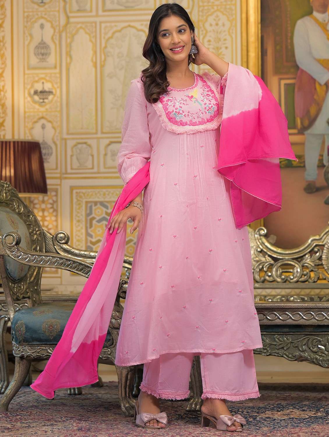 women embroidered long sleeve kurta pant with dupatta set - 22093296 -  Standard Image - 1