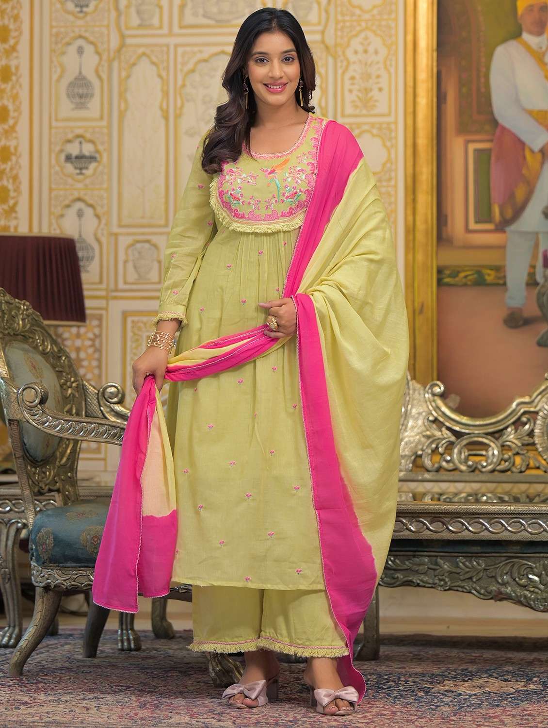 women embroidered long sleeve kurta pant with dupatta set - 22093297 -  Standard Image - 1