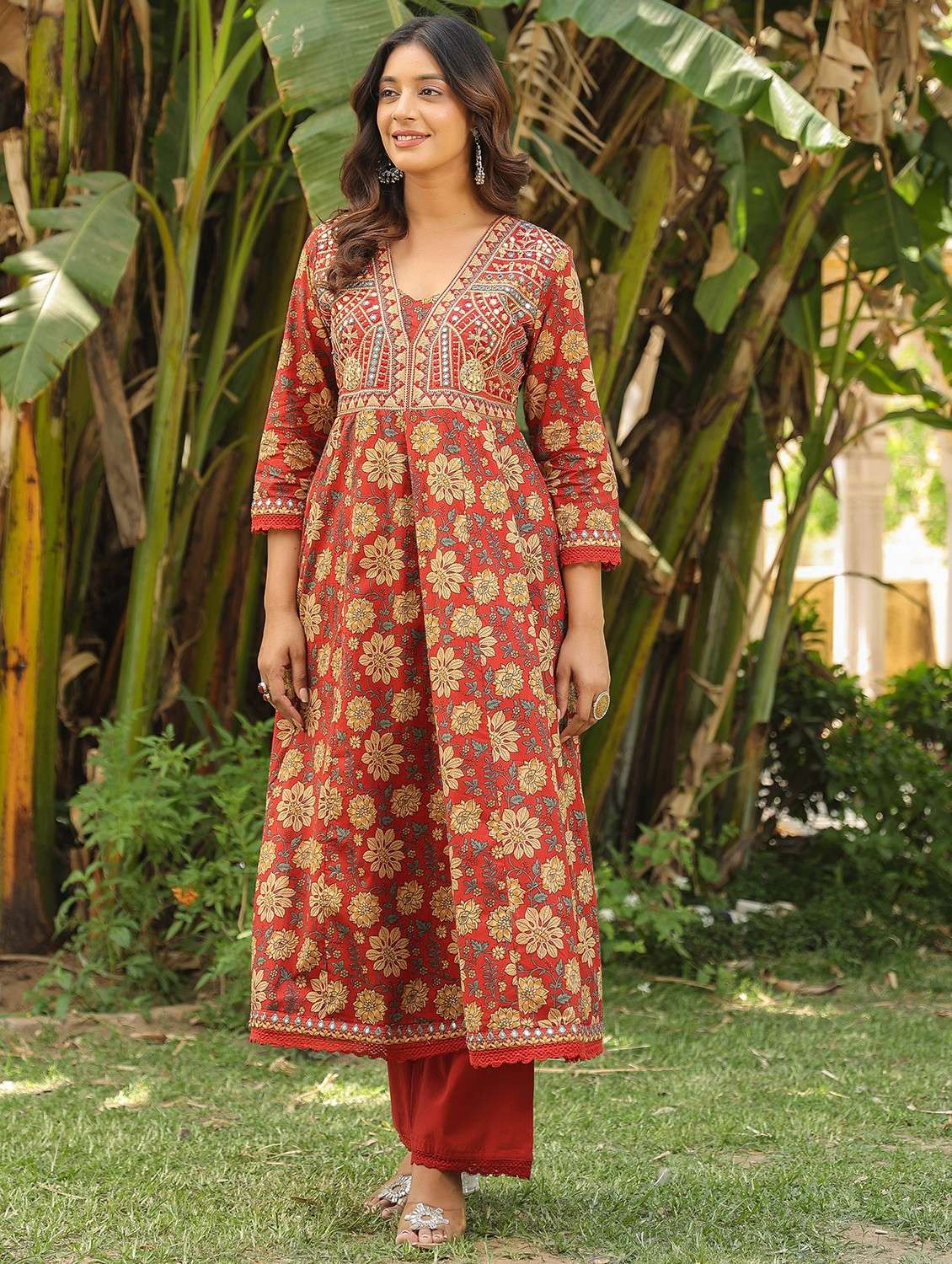 women embroidered three quarter sleeve kurta pant with dupatta set - 22093299 - Standard Image - 1