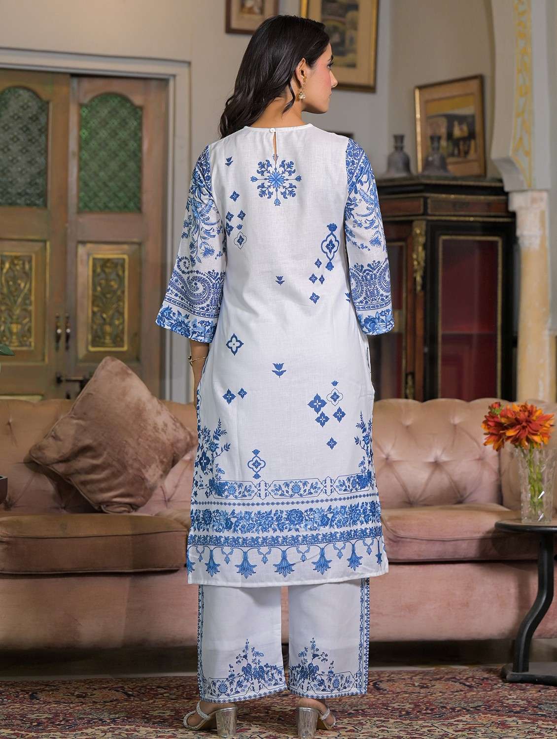 women embroidered three quarter sleeve kurta pant with dupatta set - 22093300 - Standard Image - 4