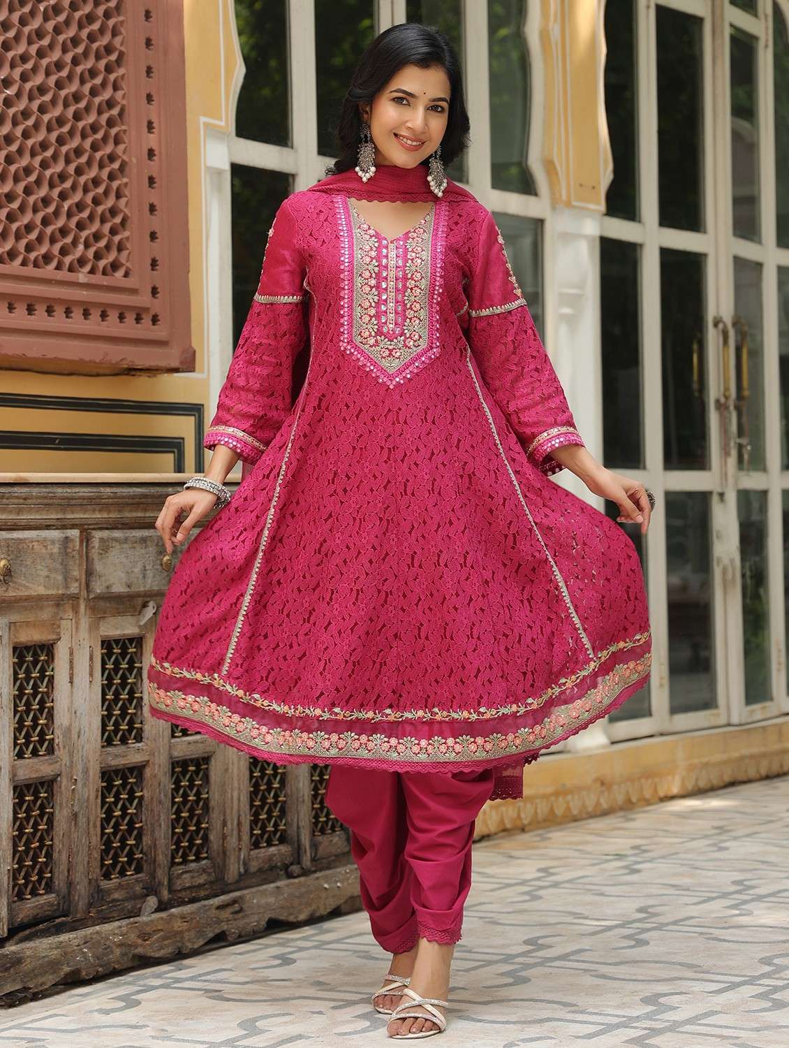 women embroidered long sleeve kurta salwar with dupatta set - 22093301 -  Standard Image - 1