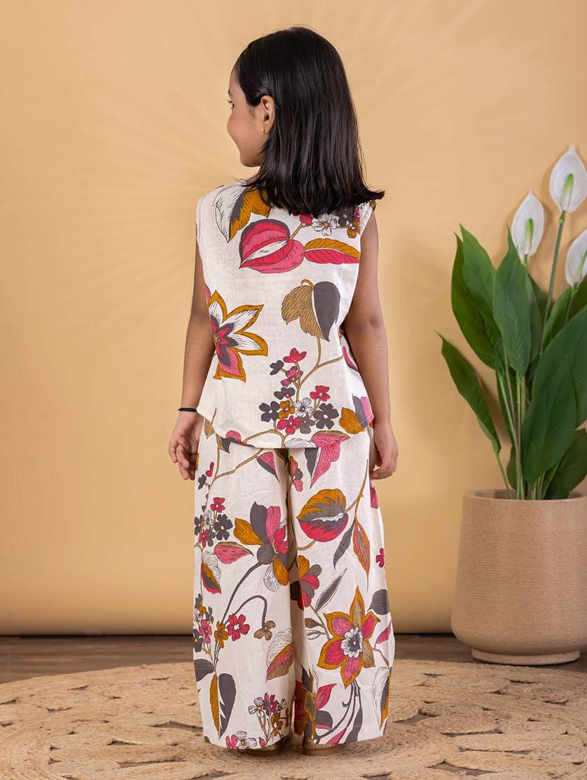 girls printed sleeveless top & palazzo co-ords set - 22093302 - Standard Image - 4
