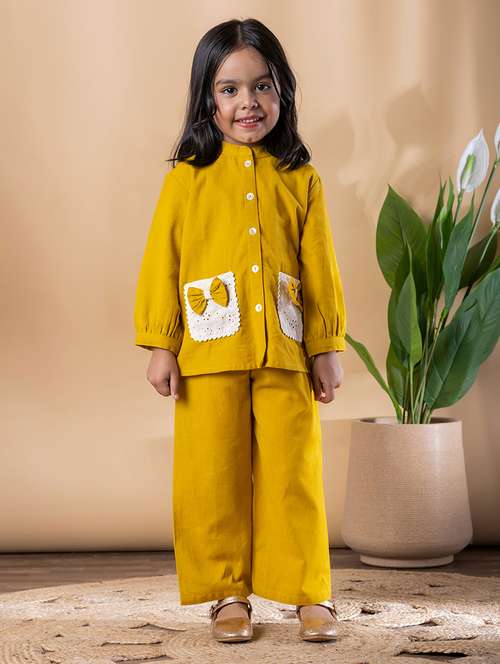 Girls Self Designed Shirt And Trouser Co Ord Set