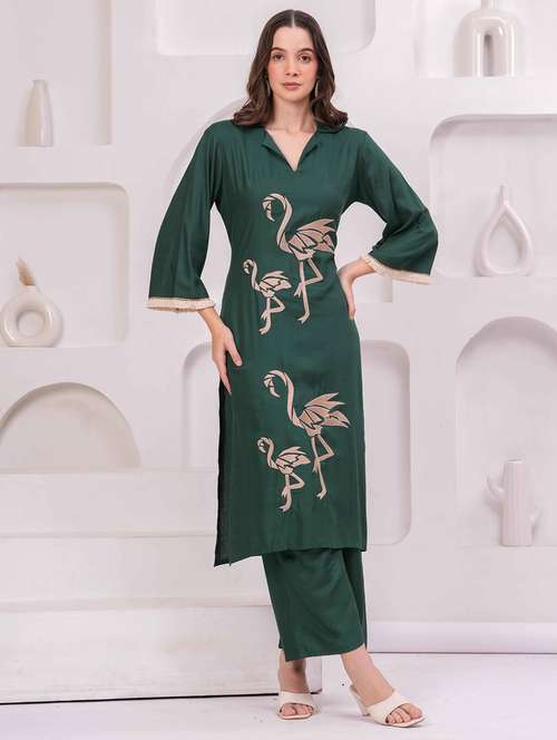 women embroidered bell sleeve kurta and palazzo set - 22093313 - Standard Image - 0