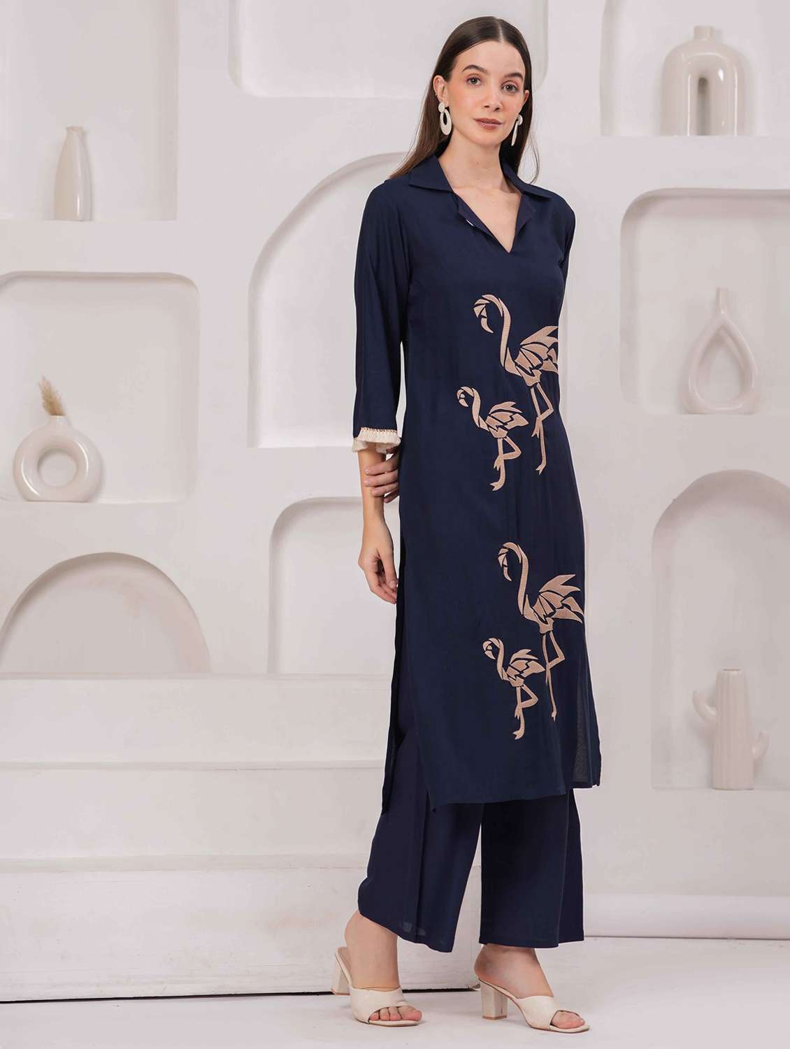 women embroidered bell sleeve kurta and palazzo set - 22093314 - Standard Image - 1