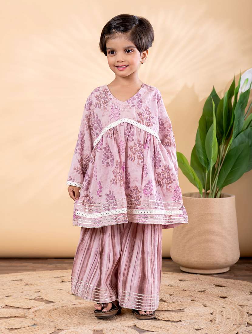 girls printed long sleeve kurta and sahara set  - 22093322 -  Standard Image - 1