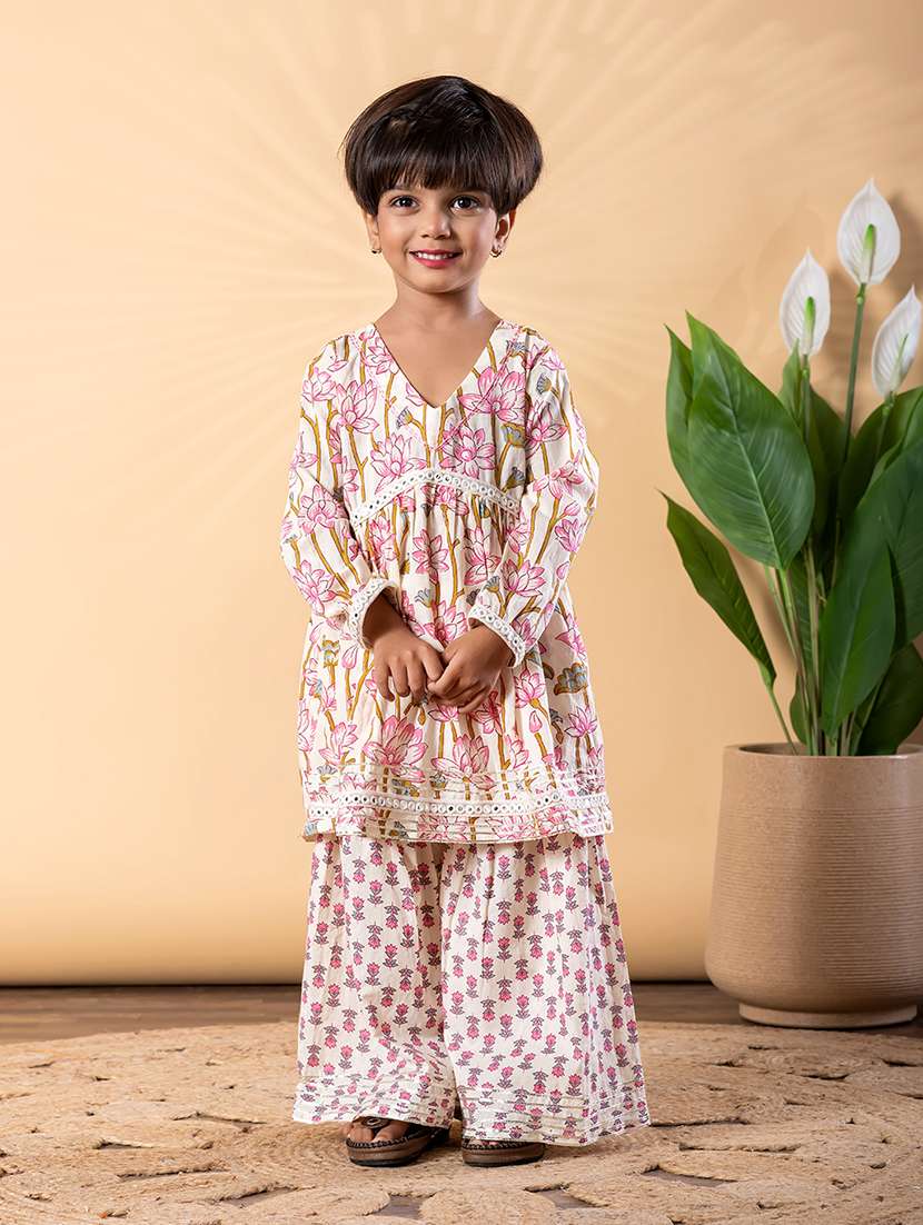 girls floral print long sleeve kurta and sharara set  - 22093323 -  Standard Image - 1