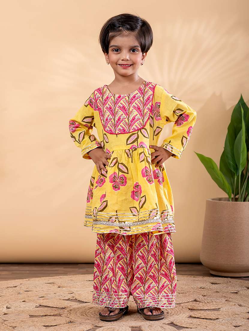 girls floral print long sleeve kurta and sharara set - 22093324 -  Standard Image - 1