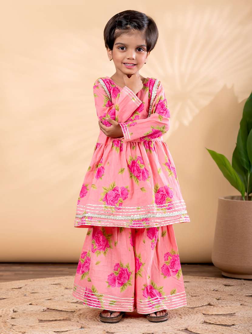 girls printed long sleeve kurta and sharara set  - 22093325 -  Standard Image - 1