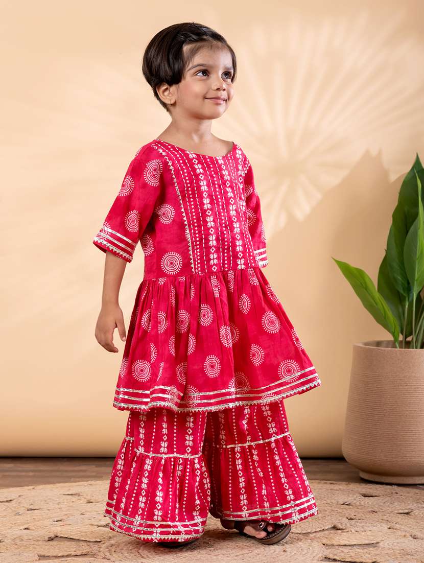 girls printed short sleeve kurta and sharara set  - 22093326 -  Standard Image - 1
