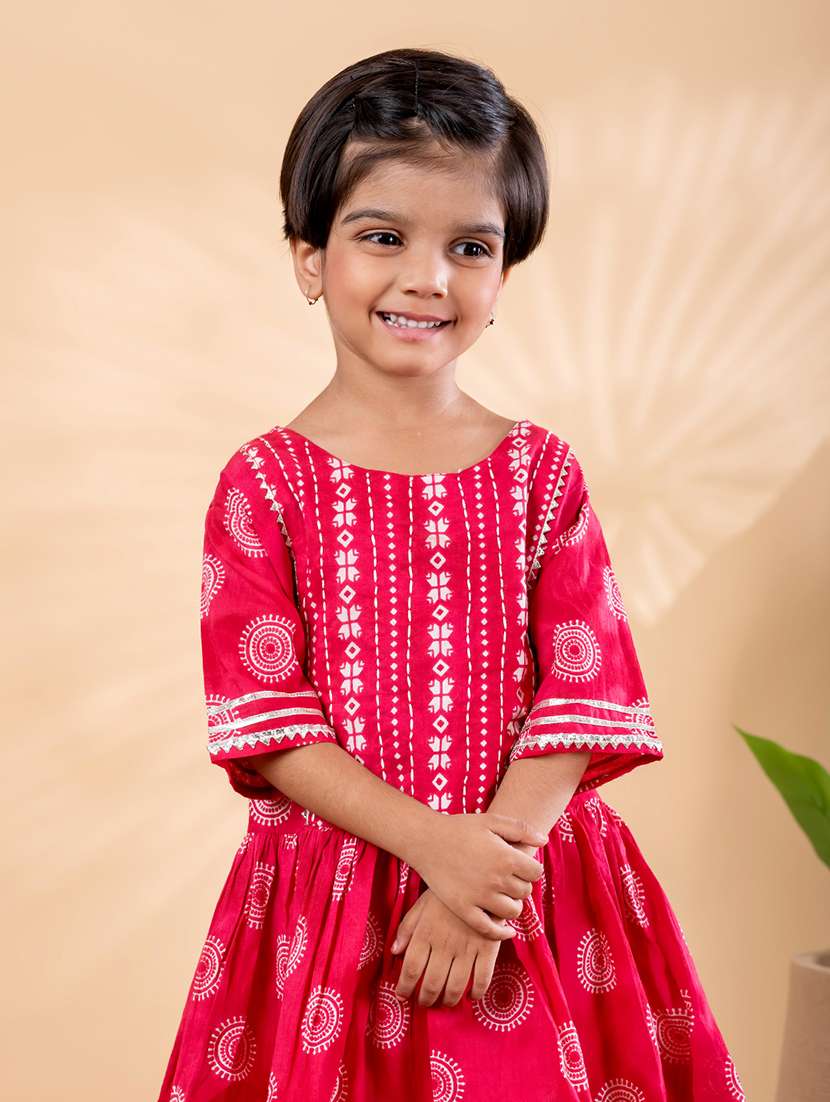 girls printed short sleeve kurta and sharara set  - 22093326 -  Standard Image - 4