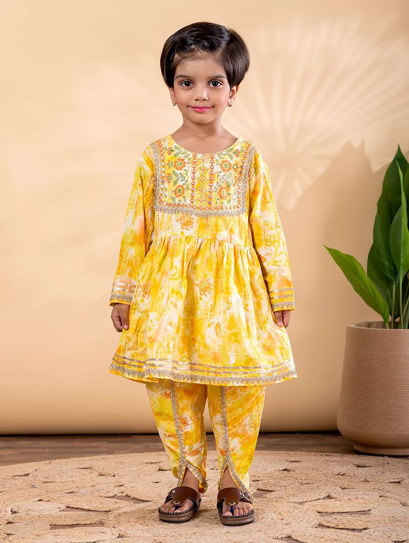 girls printed long sleeve kurta and dhoti set  - 22093330 -  Standard Image - 1